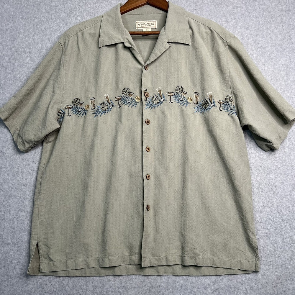 Boca  Classics‎ Shirt Mens XL Island Wear Short Sleeve Cocktails Silk Green
